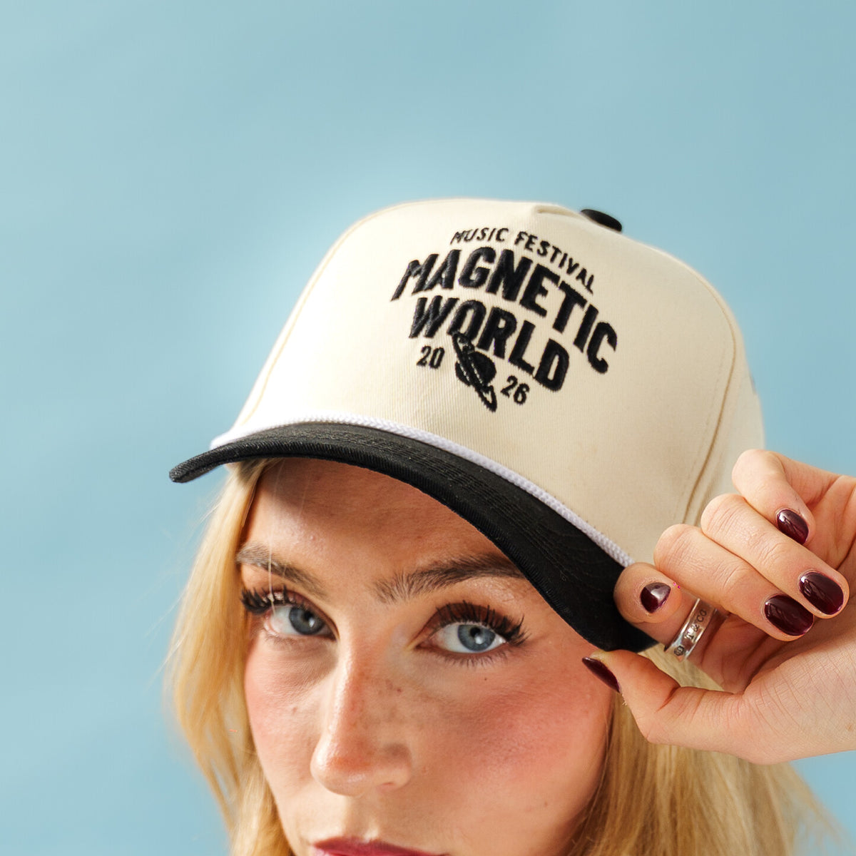 White/Black Hat, front view
